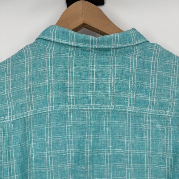 Tommy Bahama Mens‎ Shirt L Large Turquoise Linen Plaid Button Down Beach Spring - Picture 5 of 11